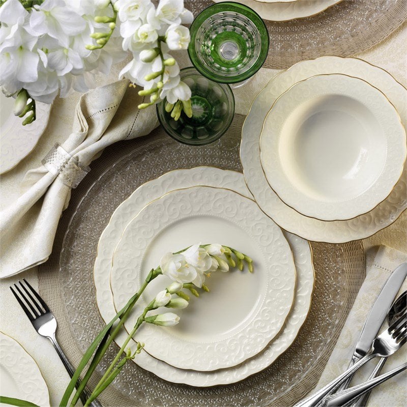 Kütahya Porselen Bone İrem 24 Parça Yemek Seti Altın Fileli