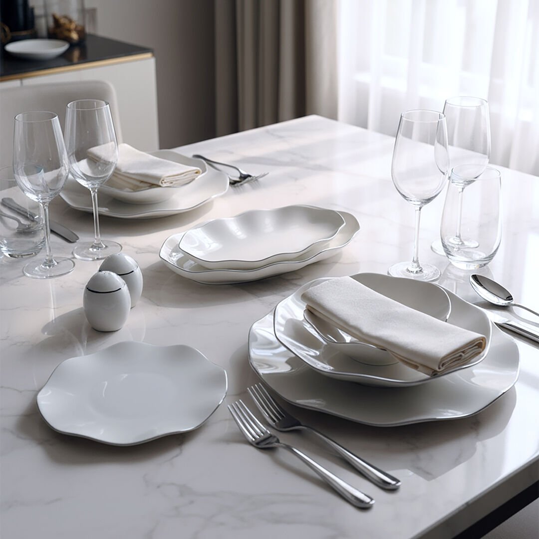 Güral Porselen Nesrin 52 Parça Gümüş Fileli Yemek Takımı