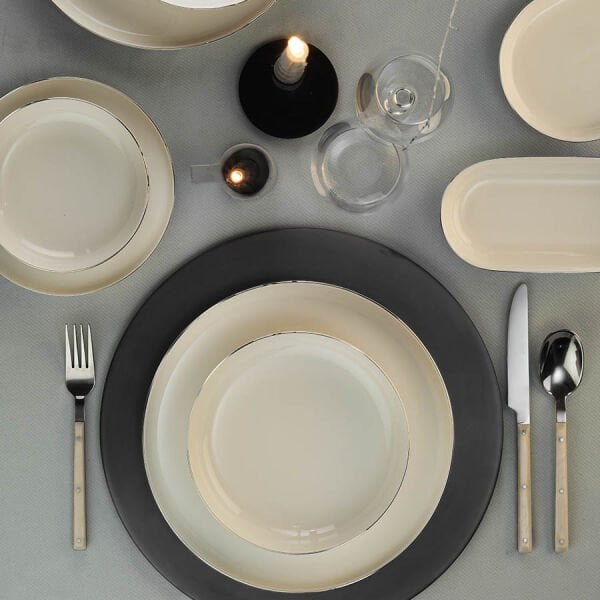 Kütahya Porselen Bone Moderna 26 Parça Platin Fileli Yemek Takımı