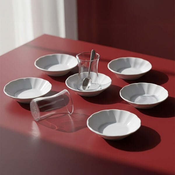 Güral Porselen Acem 6'lı Çay Tabağı Seti