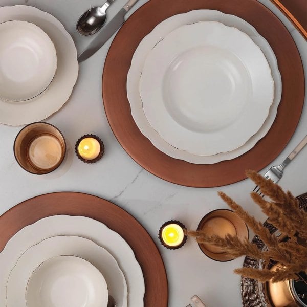 Kütahya Porselen Bone Olympos 24 Parça Yemek Takım Bakır File