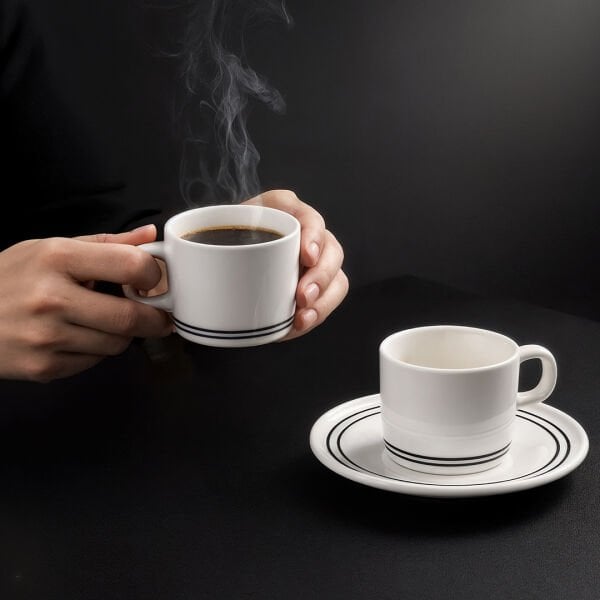 Güral Porselen Mental 4 Parça Çay Fincan Takımı Siyah