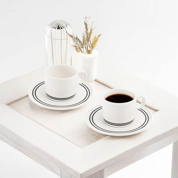 Güral Porselen Mental 4 Parça Çay Fincan Takımı Siyah