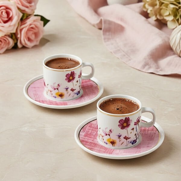 Güral Porselen Mental 4 Parça Pembe Kahve Fincan Takımı 7092