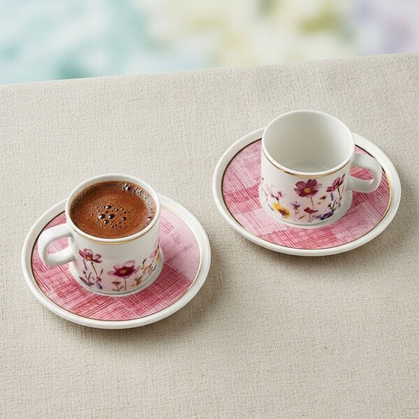 Güral Porselen Mental 4 Parça Pembe Kahve Fincan Takımı 7092