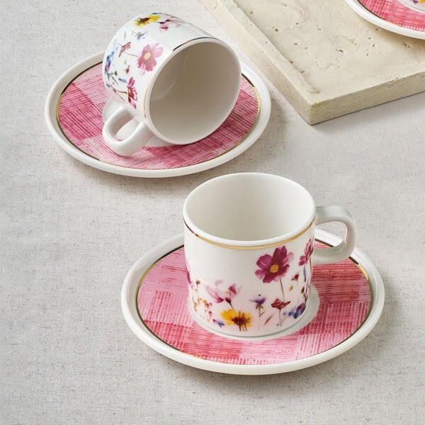 Güral Porselen Mental 4 Parça Pembe Kahve Fincan Takımı 7092