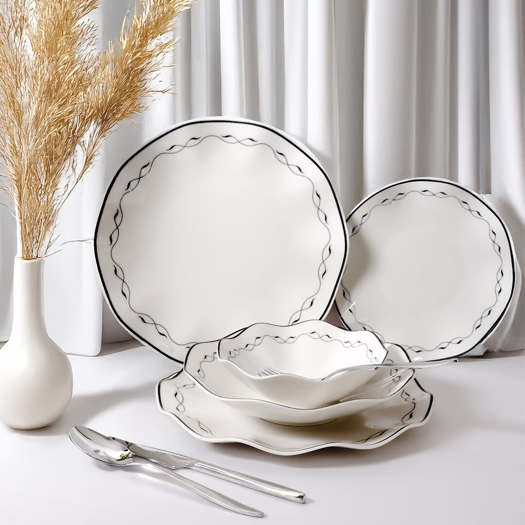 Güral Porselen Nesrin 24 Parça Yemek Takımı Siyah 8121