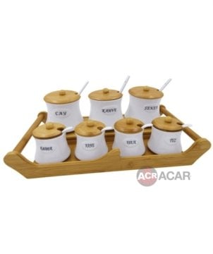 Acar Porselen Bambu Standlı 7 li Baharat Takımı