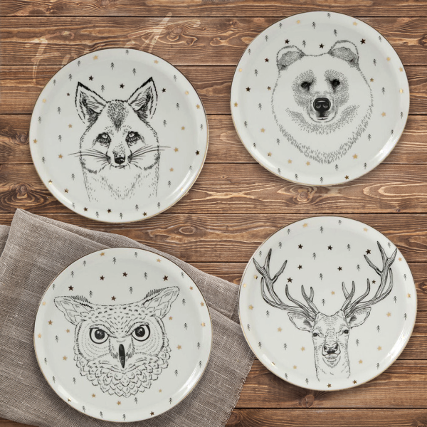 Porland Forest 4 Parça Düz Tabak Seti 20 cm