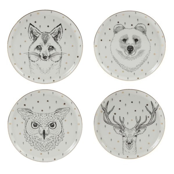 Porland Forest 4 Parça Düz Tabak Seti 20 cm