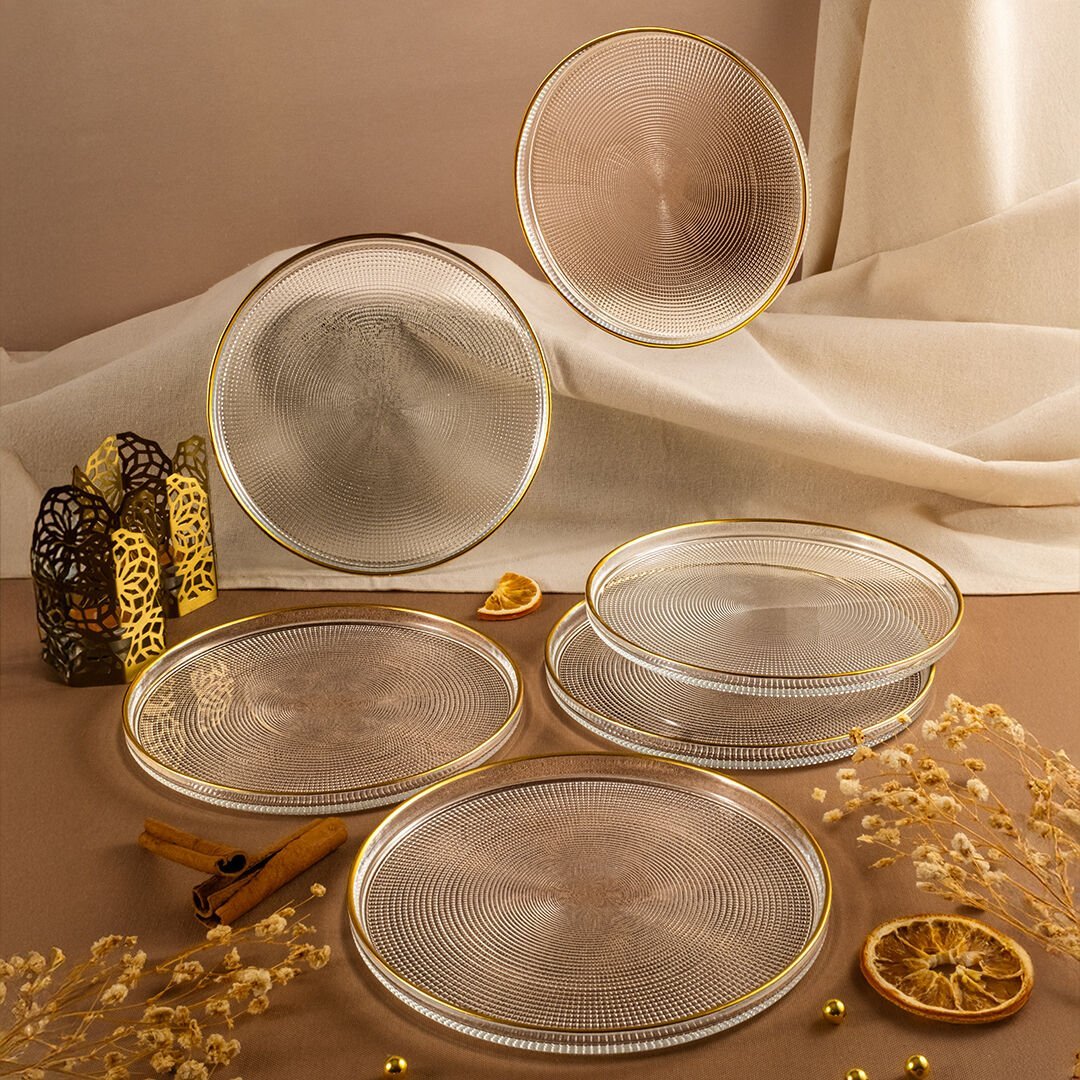 Fecra Loren 6 Parça Servis Seti 21 cm Gold Fileli