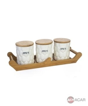 Acar Bambu Stand 3'lü Kavanoz Set