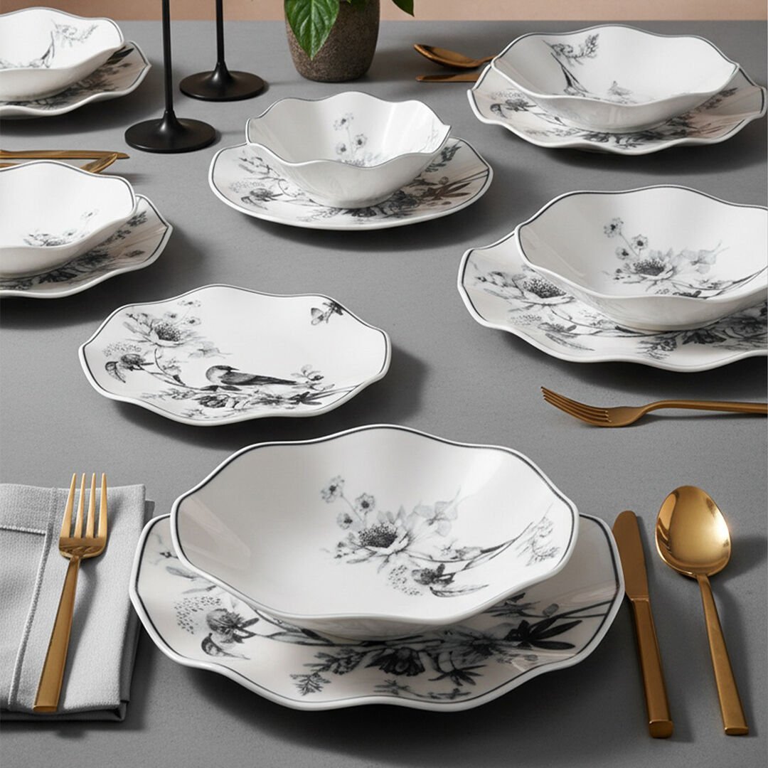 Güral Porselen Nesrin 24 Parça Yemek Seti 18914 Siyah