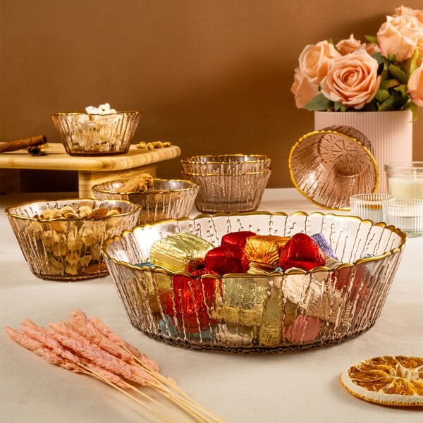 Fecra Fladen 7 Parça Kase Seti Kahve Gold Fileli