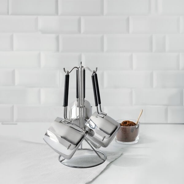 Nehir Modern Askı Standlı 4 Parça Çelik Cezve Seti