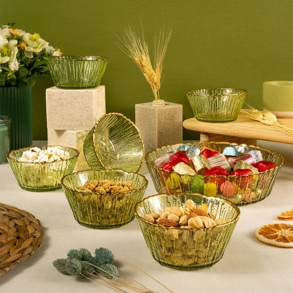 Fecra Fladen 7 Parça Kase Seti Yeşil Gold Fileli