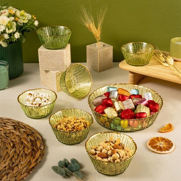 Fecra Fladen 7 Parça Kase Seti Yeşil Gold Fileli