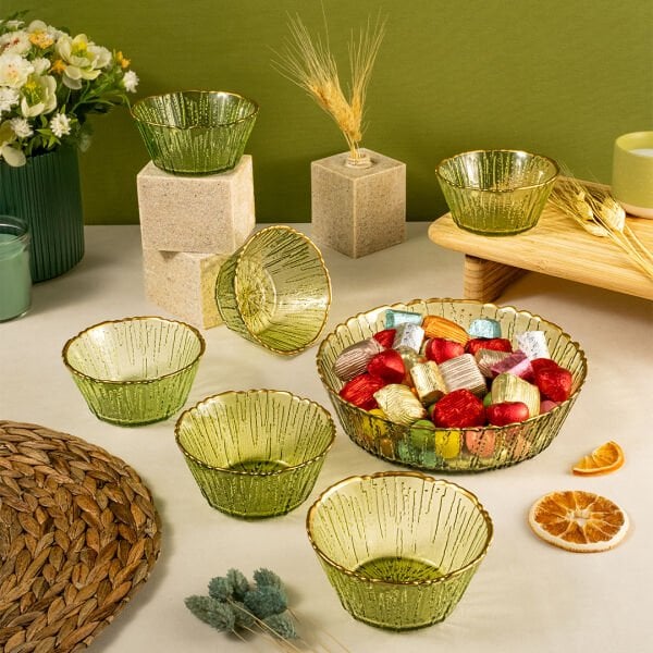 Fecra Fladen 7 Parça Kase Seti Yeşil Gold Fileli