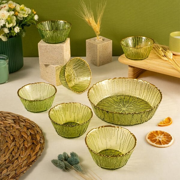 Fecra Fladen 7 Parça Kase Seti Yeşil Gold Fileli