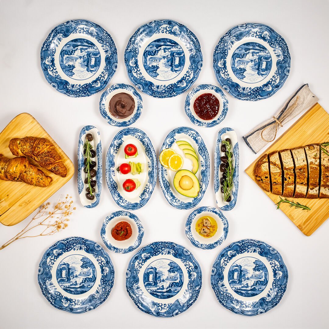 Fecra Vintage Blue 14 Parça Kahvaltı Takımı