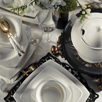 Kütahya Porselen Bone Mare 62 Parça 955920 Desen Platin Yemek Takımı