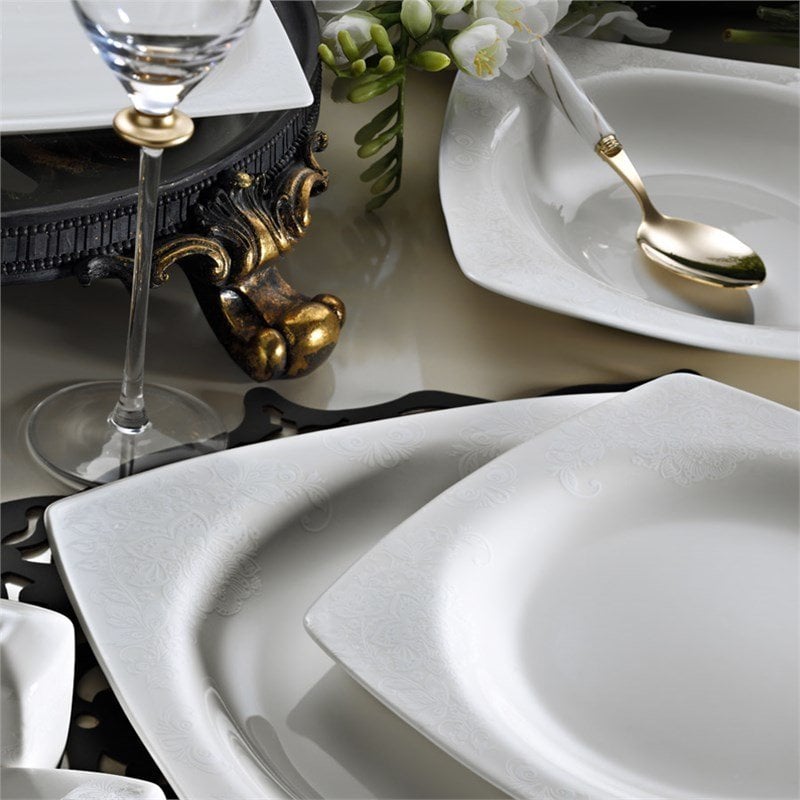 Kütahya Porselen Bone Mare 62 Parça 955920 Desen Platin Yemek Takımı