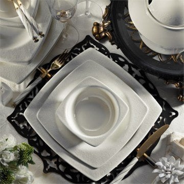 Kütahya Porselen Bone Mare 62 Parça 955920 Desen Platin Yemek Takımı
