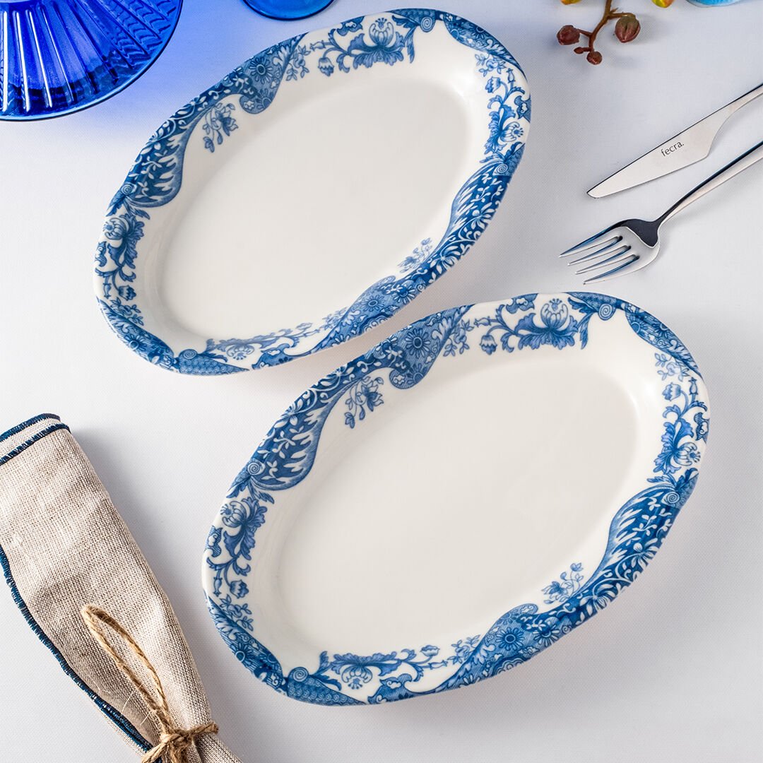 Fecra Vintage Blue 2'Li Kayık Tabak
