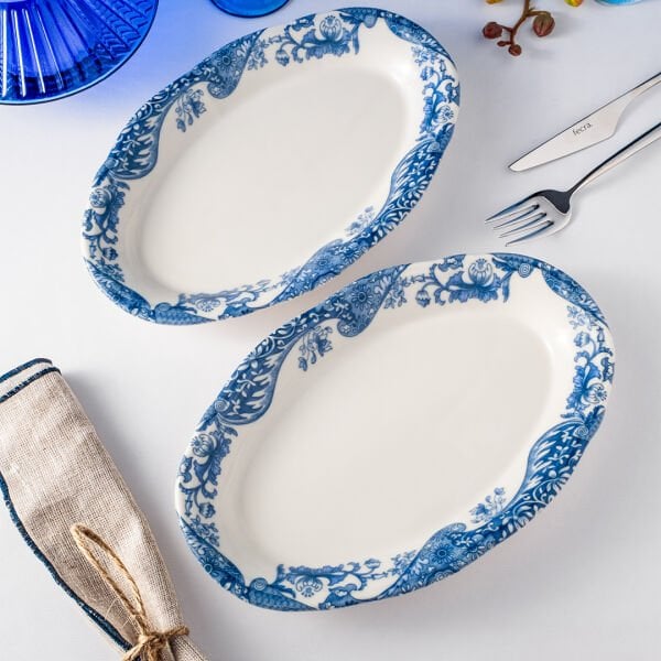 Fecra Vintage Blue 2'Li Kayık Tabak