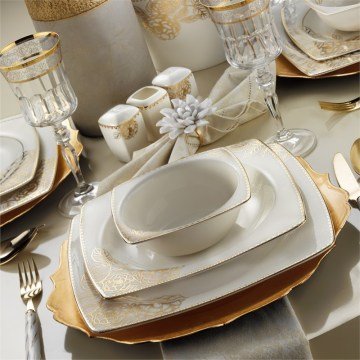 Kütahya Porselen Bone Mare 62 Parça 9679 Desenli Yemek Takımı