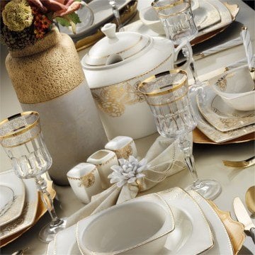 Kütahya Porselen Bone Mare 62 Parça 9679 Desenli Yemek Takımı