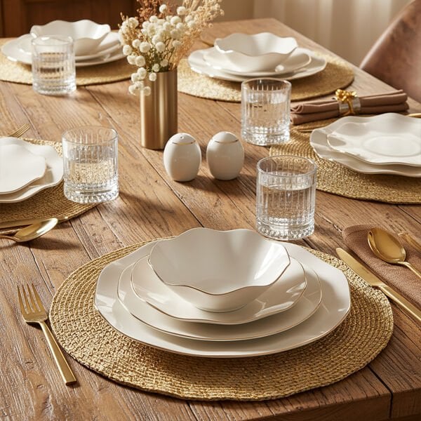 Güral Porselen Nesrin 52 Parça Gold Fileli Yemek Takımı