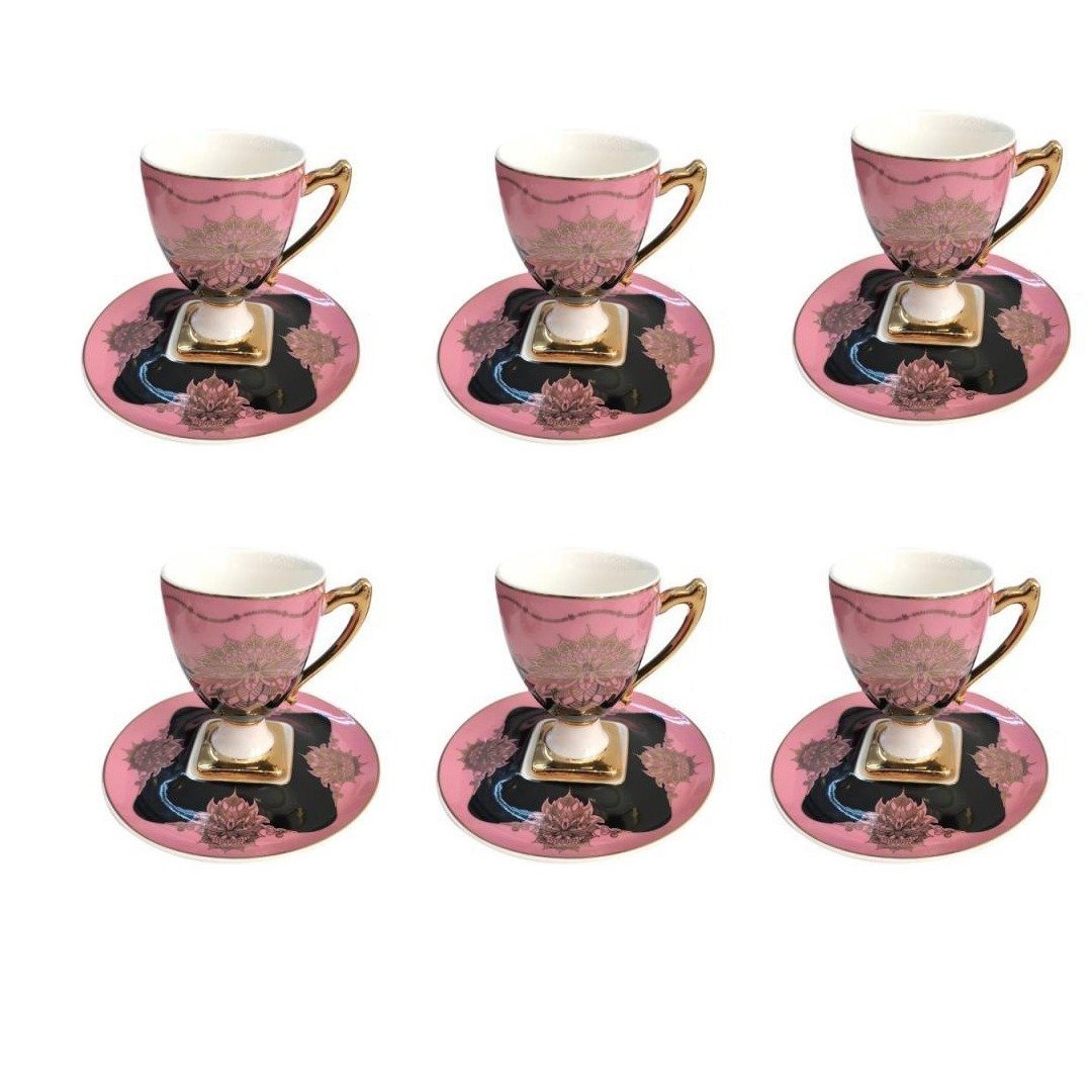 Acar Avantgarde Ayaklı Pembe 6 Kişilik Türk Kahvesi Fincan Takımı