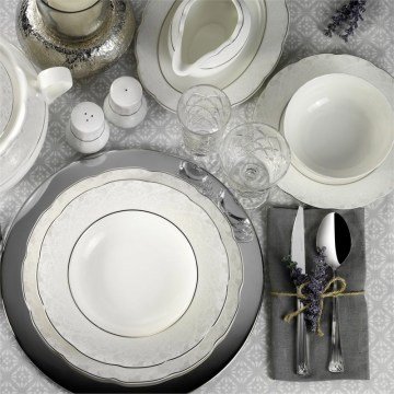 Kütahya Porselen Bone Olympos 62 Parça 9287 Desenli Yemek Takımı