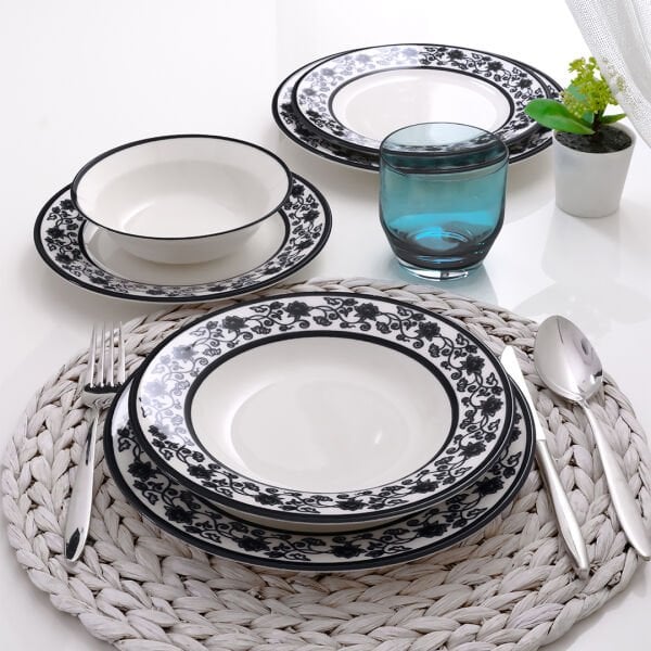 Güral Porselen Yonca 24 Parça Yemek Takımı Koyu Siyah 8322