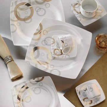 Kütahya Porselen Aliza Bone 83 Parça 35101 Desenli Yemek Takımı