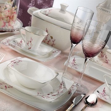 Kütahya Porselen Aliza Bone 83 Parça 65115 Desenli Yemek Takımı