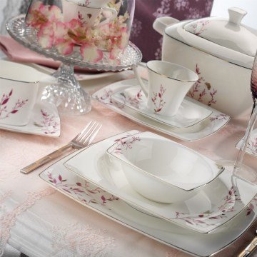 Kütahya Porselen Aliza Bone 83 Parça 65115 Desenli Yemek Takımı
