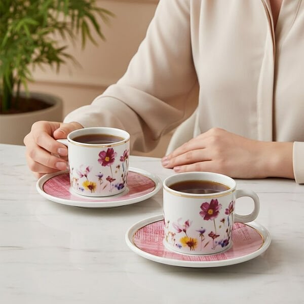 Güral Porselen Mental 4 Parça Çay Fincan Takımı 67092 Pembe