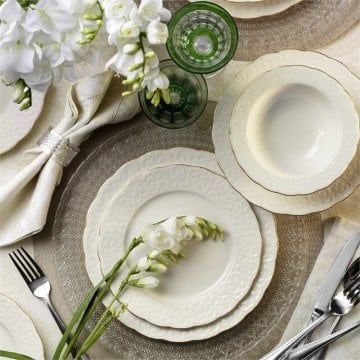 Kütahya Porselen Bone İrem 24 Parça Yemek Seti Altın Fileli