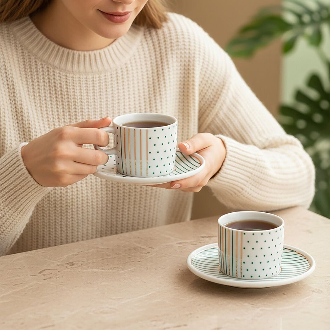 Güral Porselen Mental 4 Parça Çay Fincan Takımı  Yeşil 6548