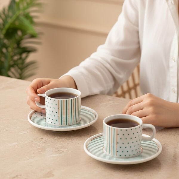 Güral Porselen Mental 4 Parça Çay Fincan Takımı  Yeşil 6548