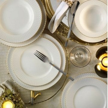 Kütahya Porselen Bone İron 24 Parça Yemek Seti Fileli