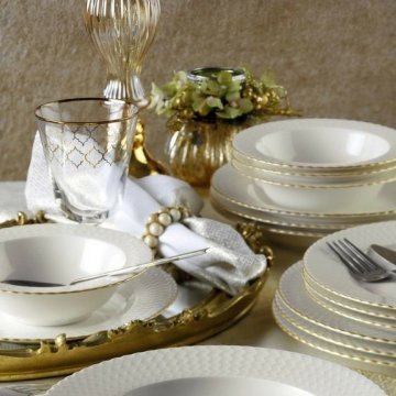 Kütahya Porselen Bone İron 24 Parça Yemek Seti Fileli