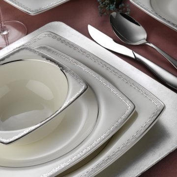 Kütahya Porselen Bone Mare 62 Parça 10649 Desen Platin Yemek Takımı