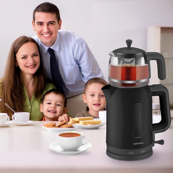 GoldMaster İkram 2200w Cam Demlikli Çay Makinesi Siyah BY 5313
