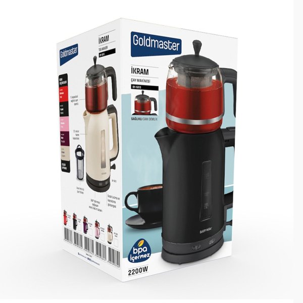 GoldMaster İkram 2200w Cam Demlikli Çay Makinesi Siyah BY 5313