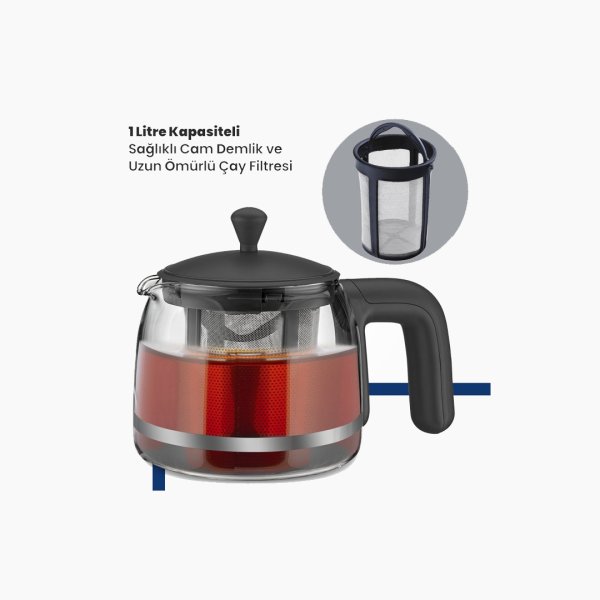 GoldMaster İkram 2200w Cam Demlikli Çay Makinesi Siyah BY 5313