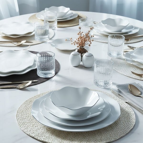 Güral Porselen Nesrin 52 Parça Gümüş Fileli Yemek Takımı