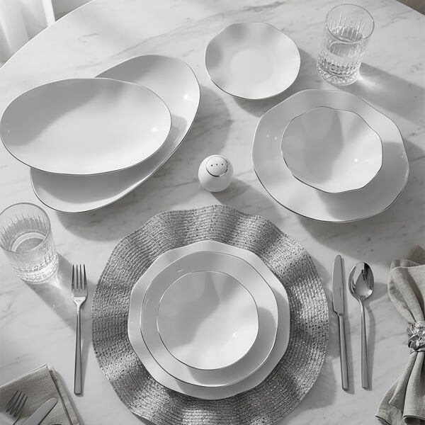 Güral Porselen Nesrin 52 Parça Gümüş Fileli Yemek Takımı